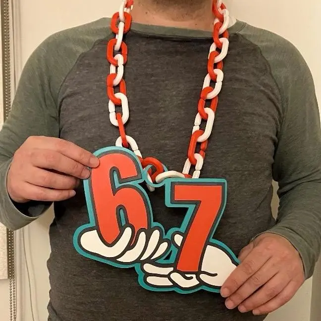 3D Printed Oversized 6-7 Hype Chunky Necklace, Ultimate Meme Merch for Making a Statement