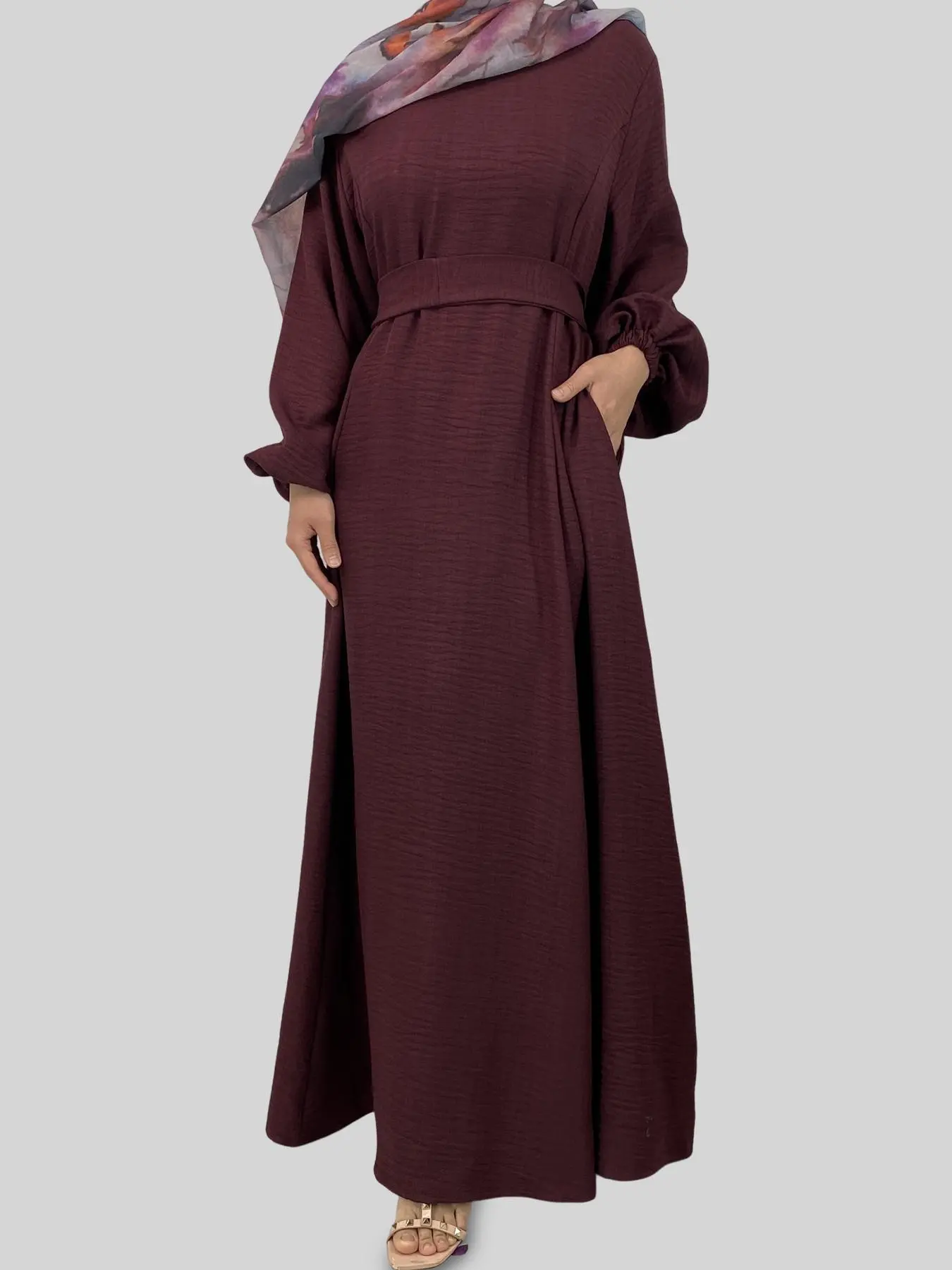 Muslim Women Islamic Abaya Maxi Dress, Ramadan Festival Attire, Tie-Back with Hidden Pockets, Comfortable and Stylish, Modest Dresses, Modesty Wear, Modest Fitted Plain Design, Traditional Abaya [Does not include hijab]
