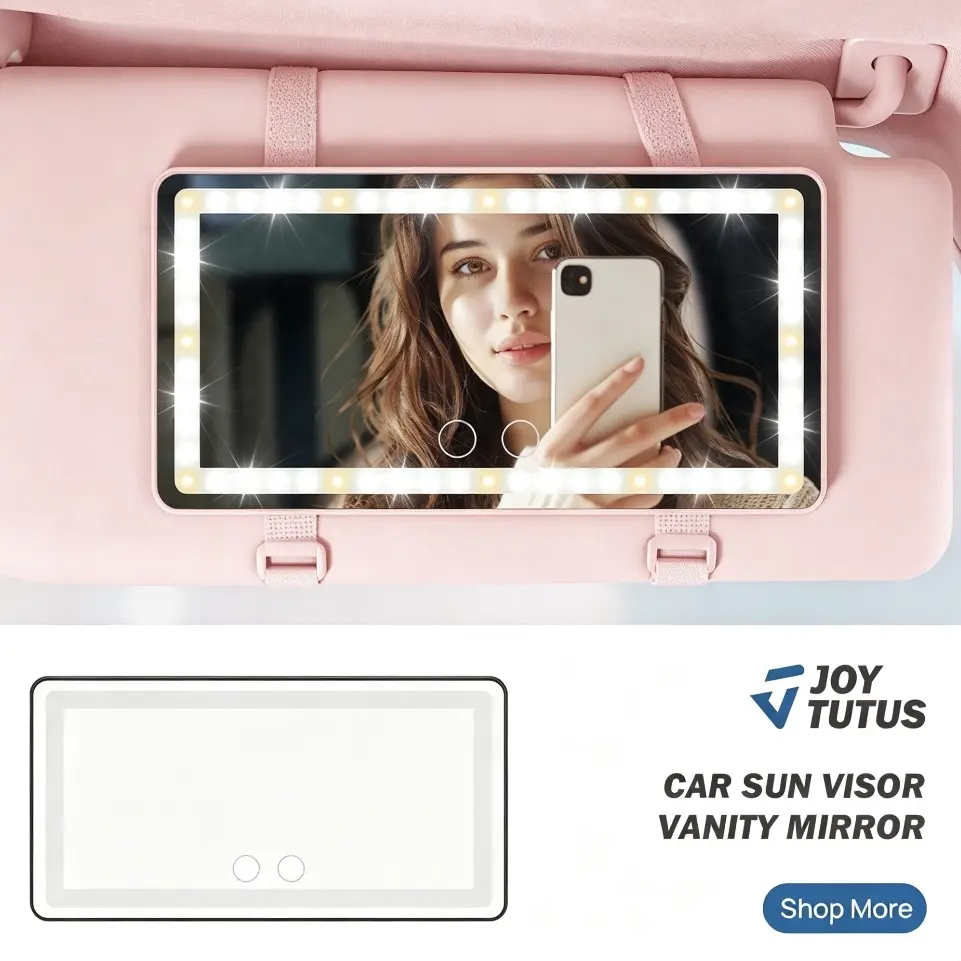 【Summer Survivals】Joytutus Car LED Sun Visor VanityMirror - 3 Light Modes, Adjustable Dimming, 4K HD Clear Vanity Mirror, 8H Long Battery Life, Portable Compact,USB Rechargeable for Vehicle & Home, Car Accessories, Summerwins - Black/Pink
