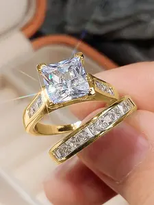 Elegant Artificial Zircon Sparkling Zircon Inlay Decorated Ring, Fashion Accessories for Women, Trendy All-match & Exquisite Jewelry for Birthday Gift