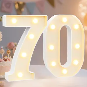 Decorative LED Light Up Number Letters, White Plastic Marquee Number Lights Sign for 70th Birthday Party Wedding Decor, Battery Operated (70)