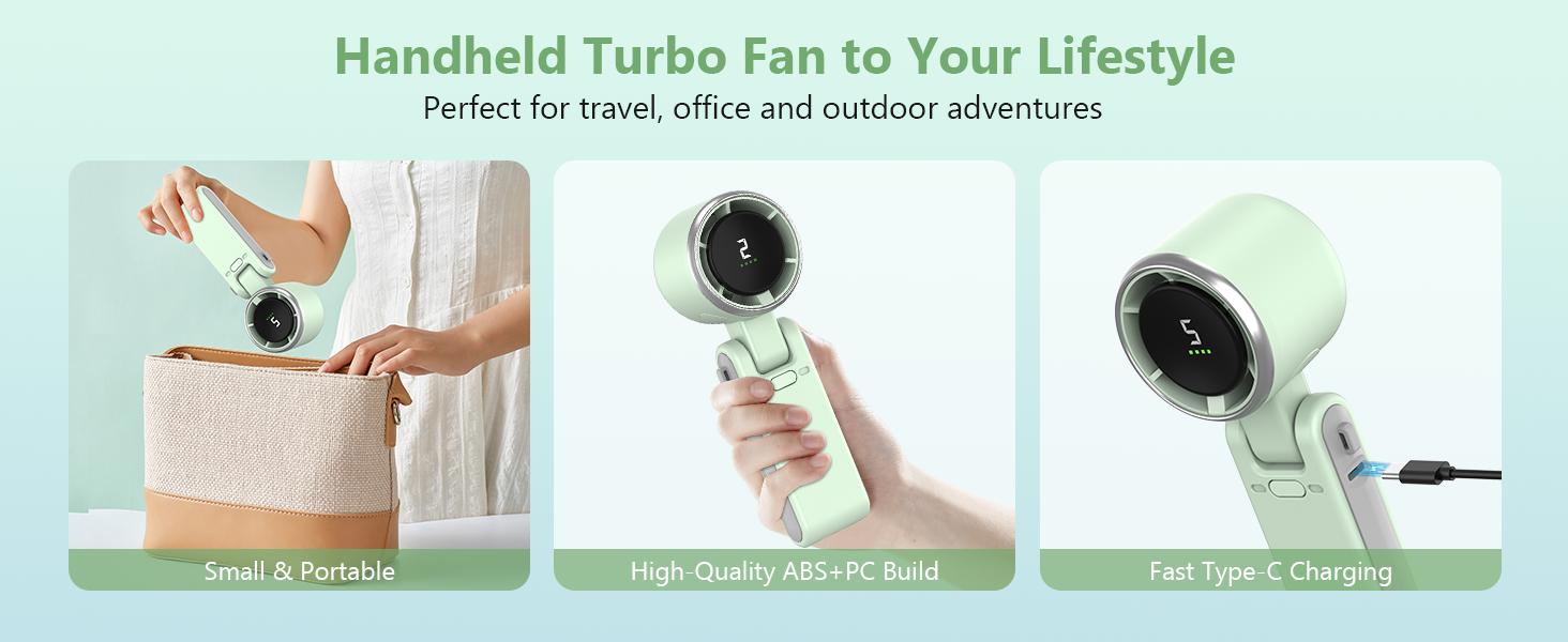 Portable Handheld Turbo Fan,5 Gear Wind, Battery Operated,3 IN 1 Hand Fan for Travel/Camping/Outdoor (Ideal Gift for Women & Men)