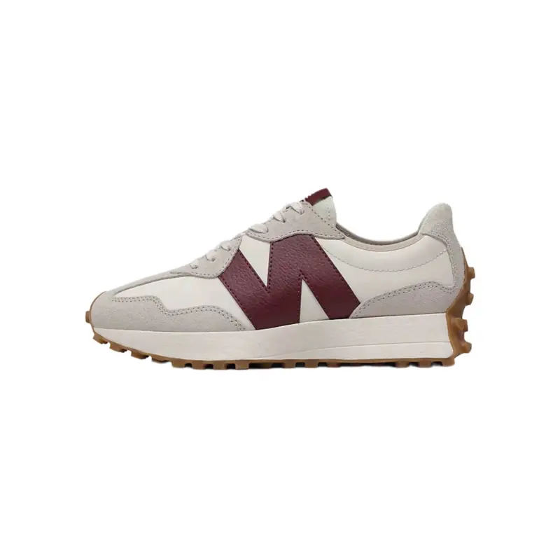 NEW BALANCE 327 Women's Retro Runner Sneakers in Burgundy Suede and Moonbeam Nylon, Casual Streetwear with Oversized 'N' Logo