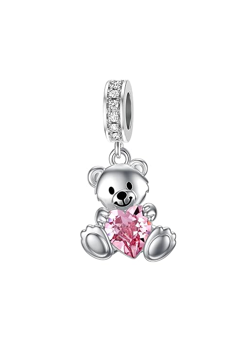 Teddy Bear Crystal Necklaces for Women 925 Sterling Silver Bear Birthstone Necklace Birthday Valentines Day Teddy Bear Jewelry Gifts for Mom Daughter Wife