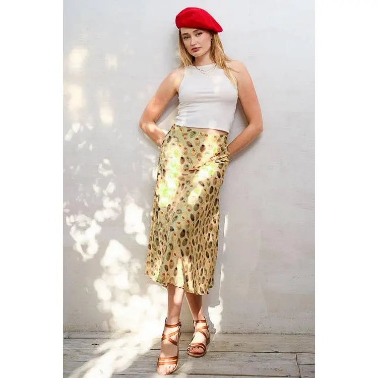 Olive Midi Print Skirt