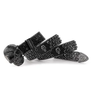 1PC Hand-inlaid Artificial Diamond Belt BB Simon Belt Plus Size Versatile Skeleton Design Classic Alloy Pin Buckle For Men And W