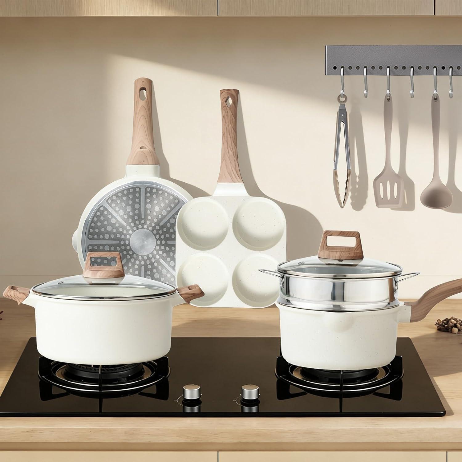PFOA-Free Nonstick Cookware Set 25-Piece, Die-Cast Aluminum Kitchen Pots and Pans Set with Ceramic Coating, Induction Compatible Cookware Set Includes Frying Pans Saucepans Stockpots Steamer & Utensils PFOA-Free Nonstick Cookware Set 25-Piece, Die-Cast Aluminum Kitchen Pots and Pans Set with Ceramic Coating, Induction Compatible Cookware Set Includes Frying Pans Saucepans Stockpots Steamer & Utensils