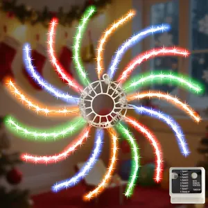 LAMPHOME Lighted Christmas Light, 20" 128 LED String Light Rotating Wheel with Functions Seasonal Lighting Decor for Home Xmas Tree Wedding Party,Multicolor