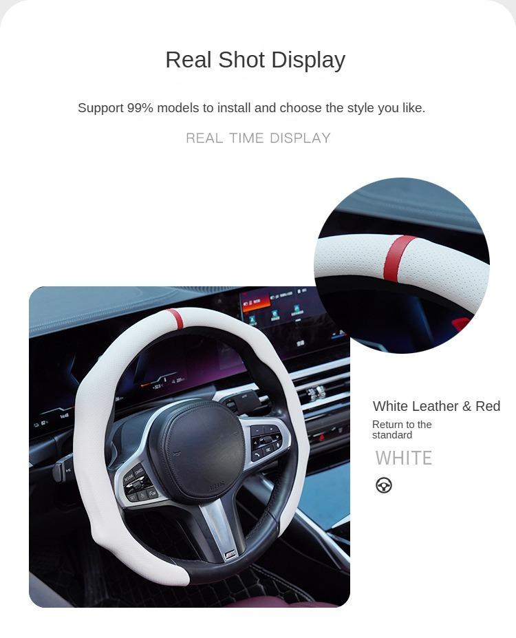 Napa Leather Steering Wheel Cover - Quick Turn Non-Slip Breathable Ultra Thin Universal Fit for All Seasons Car Interior Kit - Soft Premium Leather for Precise Control & Comfort