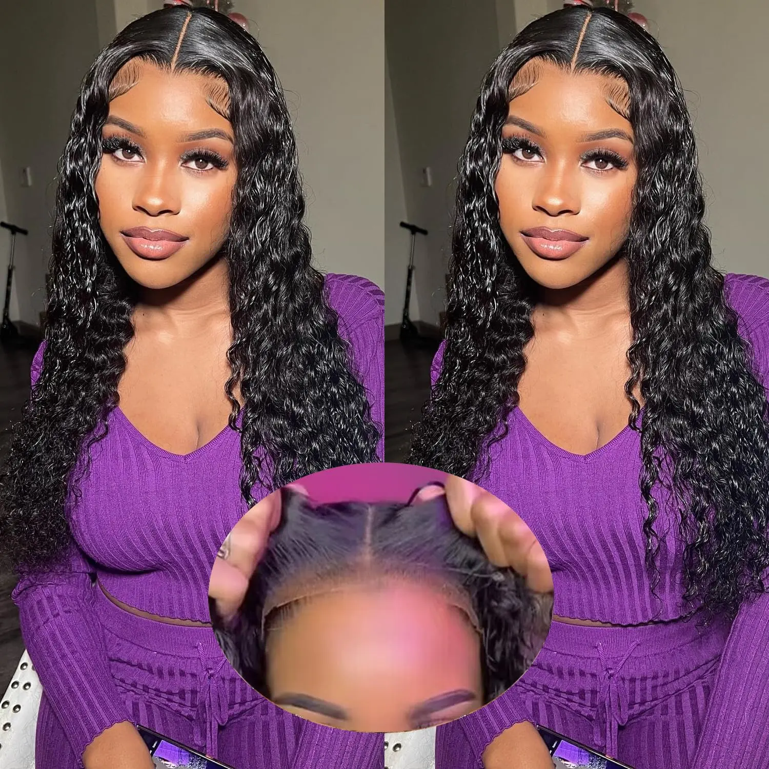40 Inch Wear and Go Glueless Wigs Pre Plucked 180% Density Deep Wave Lace Front Wigs Human Hair for Women Transparent Closure Wigs Natural Color