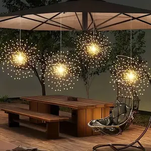 1pc Solar Remote Control Firework Light String, Adjustable 8 Modes Flashing, Outdoor Solar Lights, Ideal for Patio, Umbrella, Eaves, Garden, Trees, Tent, Valentine's Day Decor