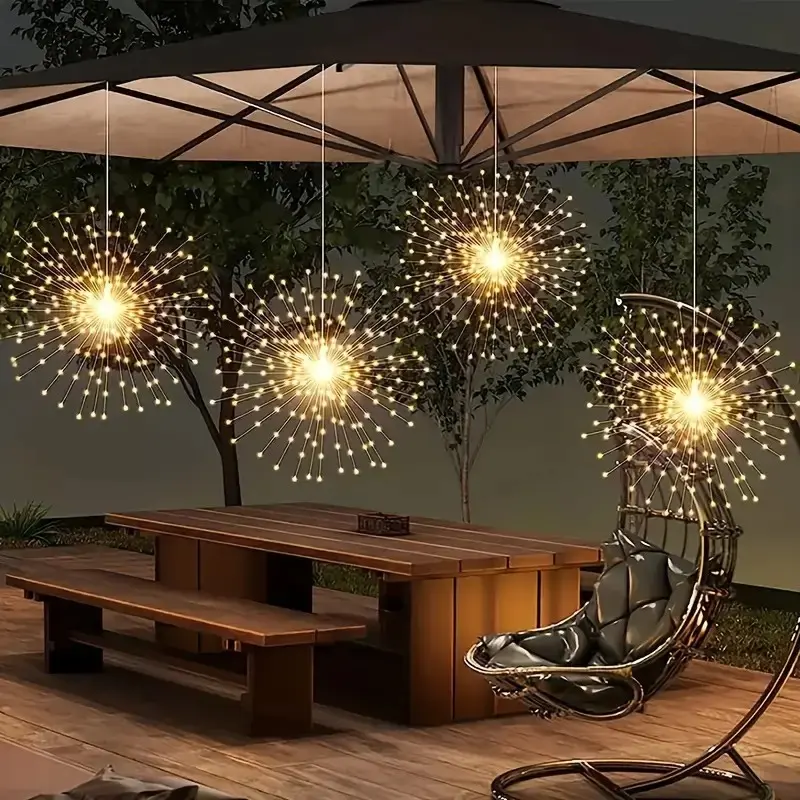 1pc Solar Remote Control Firework Light String, Adjustable 8 Modes Flashing, Outdoor Solar Lights, Ideal for Patio, Umbrella, Eaves, Garden, Trees, Tent, Valentine's Day Decor, Outdoor Lighting, Outdoor Decoration Light