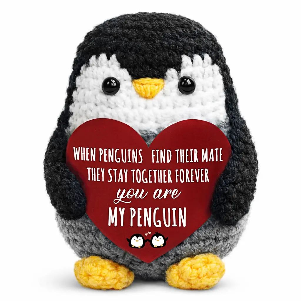 Mini Penguin Desk Decor with “You Are My Penguin” Card – Anniversary Gift for Him, Crochet Penguin Gift for Boyfriend & Couple Gift