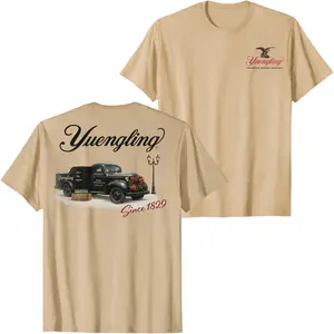 Yuengling Beer Vintage Delivery Truck Graphic T-Shirt Since 1829 Classic Brewery Back Print Tee Retro American Lager Unisex Streetwear Summer Casual Sand Beige Top
