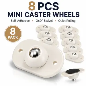8 Pack Self-Adhesive Mini Caster Wheels, 360° Rotating Stick-On Rollers for Storage Boxes, Small Furniture, Trash Bins & DIY Home Organization