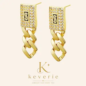 Women's Unisex Gold Plated Iced Cuban Link Drop Earrings, Diamond Studs, Luxury Hip Hop Statement Costume Jewelry, Elegant Versatile Accessory, Perfect Gift