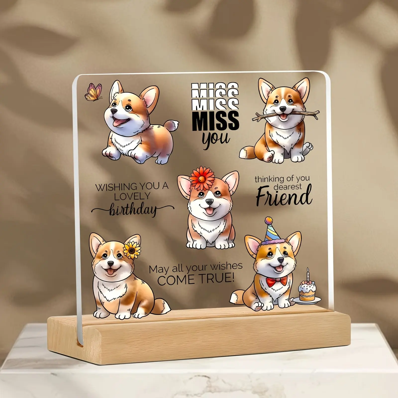 Cute Corgi Desktop Ornament, Acrylic Decoration for Desk and Shelf, Perfect Gift for Dog Lovers, Modern Office Decor, Corgi Fan Holiday Gift