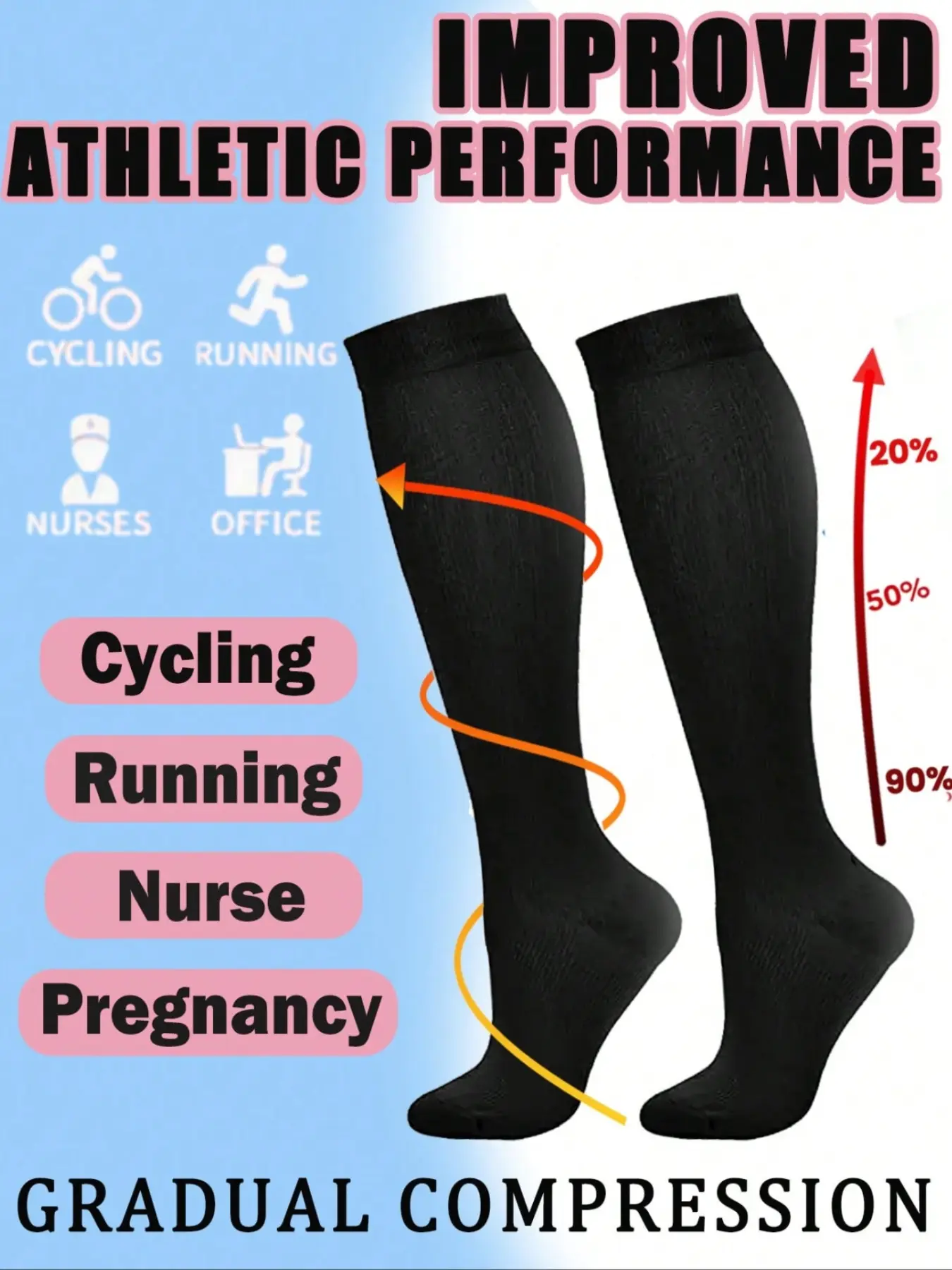 1 Pair of Men's Compression Socks Above-Knee Length 15-20 mmHg Closed-Toe Design Size XL Optimal Comfort Stylish Sports Fit Socks
