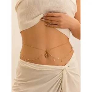 Women's rhinestone decorated layered waist chain, new jewelry for party and daily clothing decoration, fashionable and cool women's accessories for birthday gifts, belly chain