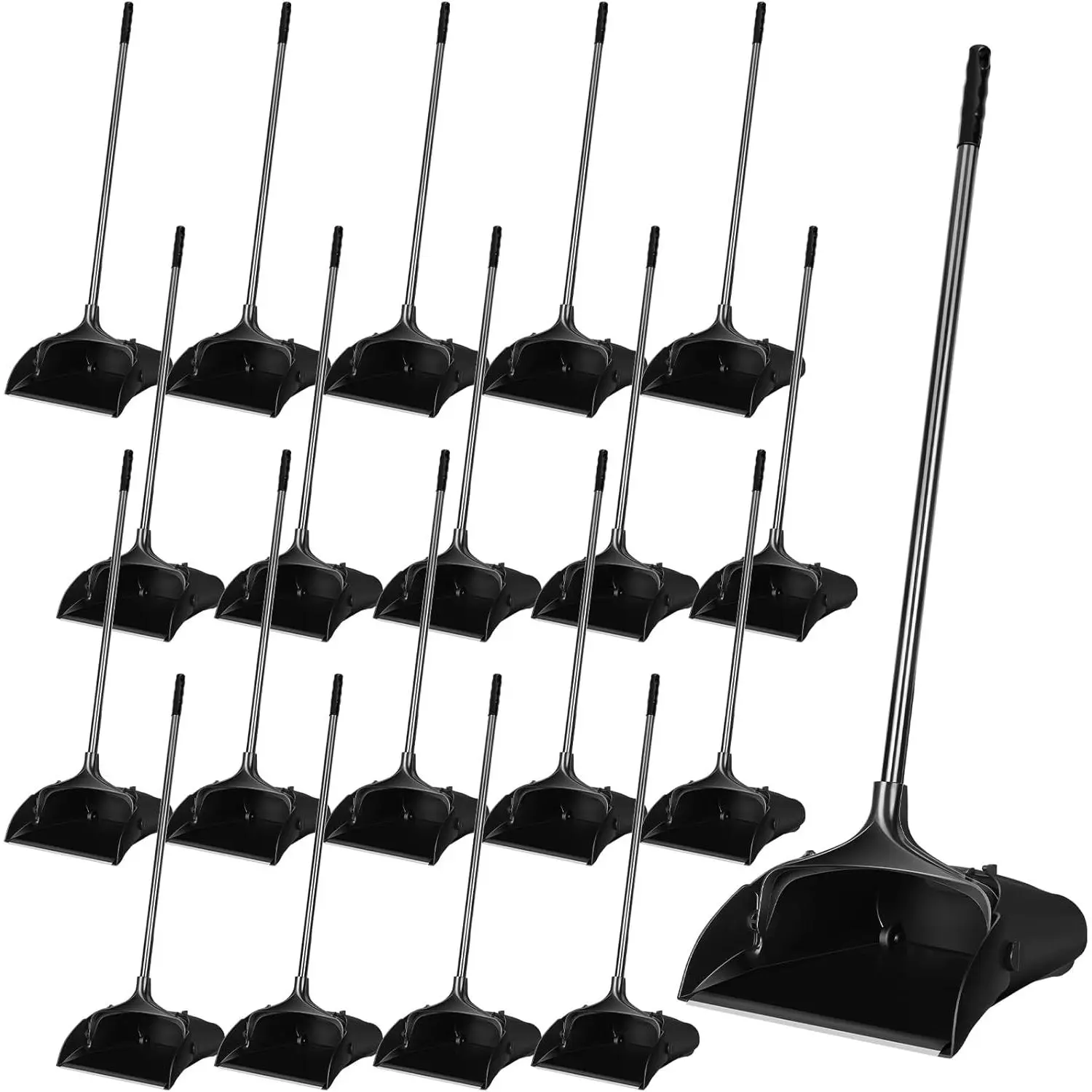 20 count 37 Inch Lobby Dust Pan Bulk Upright Lobby Dust Pan Plastic Commercial Dustpan with Long Handle Upright Standing Dustpan Heavy Duty for Office Home Indoor Outdoor Use (Black)