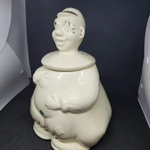 Vintage Clown Cookie Jar American Bisque Lucky Horseshoe 1940's