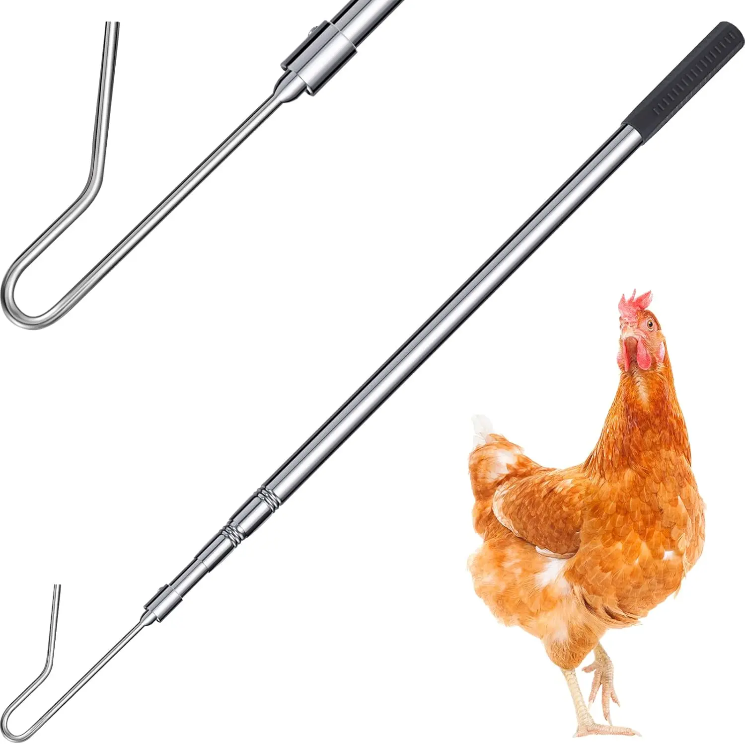 Fabbay Stainless Steel Collapsible Chicken Catcher Leg Hook with Retractable Design, 1-Piece Retractable Pole (63cm/24in to 150cm/59.09in), Simple Appearance Home & Farm Coop Accessory for Poultry, Duck, Pig, 150 Cm/59.09 Inches
