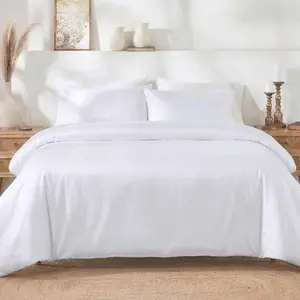 3 Pc White King Duvet Cover Set - Winner Good Housekeeping Best Bedding Awards 2025, 400 Thread Count Sateen, 100% Cotton Duvet Cover Set, Button Closure, Corner Ties - White