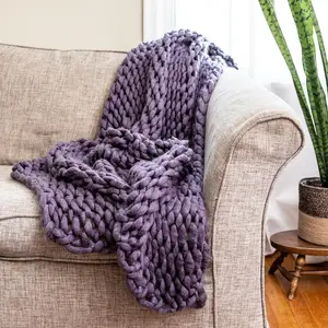 American Heritage Textiles 70005 Soft 100% Acrylic Chunky Knitted Fabric Throw, 40" x 50" Indigo Throws 3D Knit Fabric