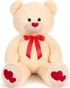 Giant Teddy Bear Plush 47",Big Teddy Bear Stuffed Animal with Heart Footprints and Heart Nose,4ft Large Valentines Bear for Girlfriend,Wife,Lover-Anniversary, Birthday,Long Distance