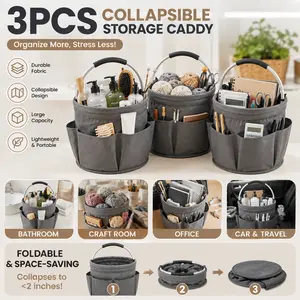 17L Foldable Storage Basket Cleaning Caddy with Handle Portable Multi Cleaning Bucket Bag-3 Pack，Portable Picnic,Beach,Garden Harvest,Market Shopping Basket,Home Storage,Bathroom Organizer Travel