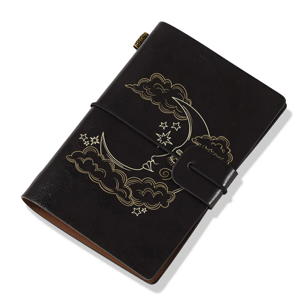 1pc Short Pocket Subject Notebook A7 Size 5.5x3.7 Inches, Moon Face with Clouds and Stars Design Ideal Gift for Thanksgiving, Christmas and Birthday
