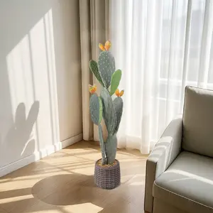 1PC 42-Inch Soft EVA Lifelike Fake Cactus Artificial Plant, Decorative Faux Plant with Prickly Texture & Pot, Indoor/Outdoor Home Decoration for Living Room, Artificial Plants