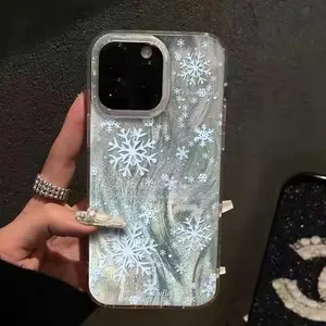 Winter Snowflake Phone Case for iPhone 17/16/15/14/13/12/11 Pro Max/Pro/Plus/Air TPU+PET Anti-Fingerprint Shockproof Protective Cover with Unique Snowflake Design