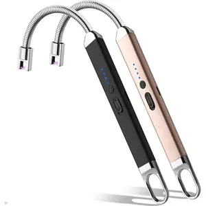 Lighter Rechargeable USB Lighter Arc Electric Lighetrs with Safety Switch 360° Flexible Neck Flameless Grill Long Lighters for Candle Camping Cooking (Black+Champagne Gold)