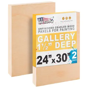 Unfinished Cradled Wood Panels for Painting, 2 Pack of 24x30 inch - Gallery Birch Wooden Canvas Boards 1-1/2" Deep - Mixed-Media Craft, Acrylic, Oil, Encaustic, Paint Pouring