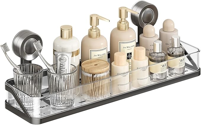 Shower Caddy Suction Cup,Detachable Bathroom Shower Organizer for Bathroom Storage, Wall Mounted Shower Shelves,Rustproof Shelf No Drilling Large Capacity Removable Rack 1 Pack Grey