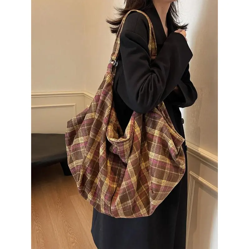 Women's Fashionable Plaid Pattern Tote Bag, Casual Large Capacity Shoulder Bag for Work & Daily Used, Trendy All-match Bag for Commuters and Students