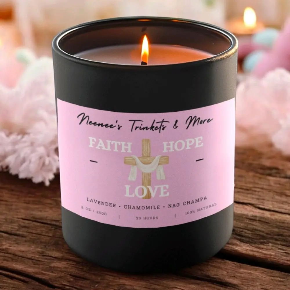Faith-Hope-Love 8 oz Soy Candle - Lavender, Chamomile, Nag Champa Scents - 100% Natural Non-Toxic Household Wax Base - Eco-Friendly Decor Ornament Freshener - Candletok Holiday Romantic Item, Aromatherapy Candle