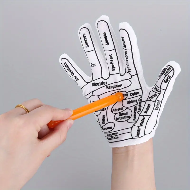 1 Pair Shiatsu Reflexology Gloves -  Comprehensive Acupressure Point Chart for Ultimate Hand Relaxation and Wellbeing