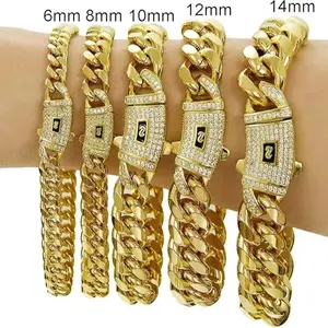 14K/18K Vacuum-gold Plated Stainless Steel Miami Cuban Link Chain Hip Hop Bracelet with 5A+ Canada Zircon CZ Jewelry Fashion Accessory Valentines Gifts for GF Men Women unisex Monaco italy Mexico & Micro Promise chains For Husband Boyfriend Birthd tiktoks