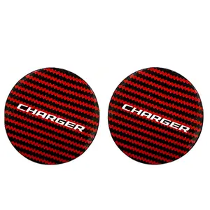 2 Pcs Car Coaster Water Cup Holder, Anti-Slip PU Leather & Carbon Fiber Striped Design, Durable Protection for Dodge Charger, Car Accessories