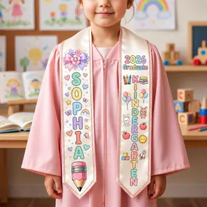 Personalized Pastel Graduation Stole 2026, Custom Name and Grade Pencil Sash, Cute Kindergarten Preschool Graduate Gift, Class of 2026