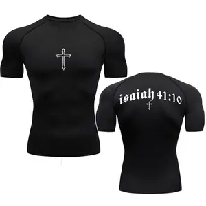 Bible Cross Graphic Compression Shirt for Men Gym Workout Undershirts Baselayers Rash Guard Athletic Quick Dry T-Shirt Tees Tops