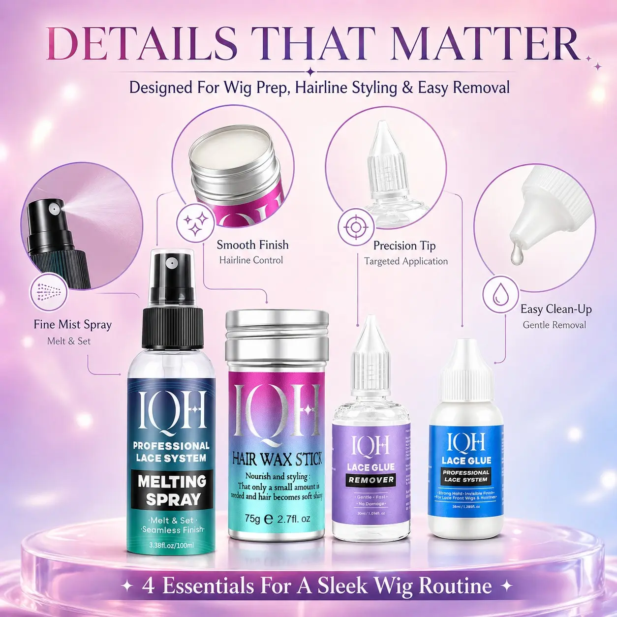 Essential Wig Installation Kit, Edge Spray, Hair Wax Stick, Wig Glue, Remover Liquid, Secure Fit, Long-Lasting, Easy Removal, Lace Wigs
