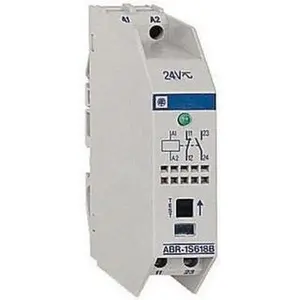 Schneider Electric Din Rail Mount Interface Relay Module - Model ABR1S418B, 2NO Configuration, 55/62 mA Current, 24 VAC/VDC Voltage, 23 to 104°F Operating Temperature