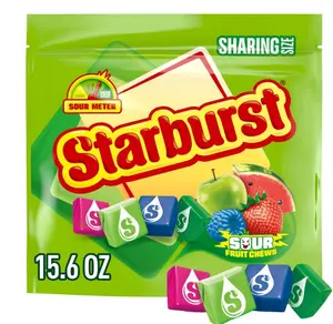 STARBURST Sour Chewy Candy Individually Wrapped Fruit Chew, Sharing Size, 15.6 Oz Resealable Bag STARBURST Sour Chewy Candy Individually Wrapped Fruit Chew, Sharing Size, 15.6 Oz Resealable Bag
