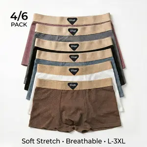 Men's Sports Boxer Briefs Set (4/6 Pcs), Ultra-Soft Stretch Breathable Fabric, Medium Elasticity Design, Multiple Colors, Sizes L-3XL, Casual All-Day Underwear