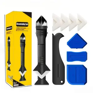 9pcs 3-in-1 Silicone Caulk Tool Set – Sealant Scraper, Grout Finisher Kit with Ergonomic Handle for Easy Floor and Adhesive, Sealant Extraction Set,with Stainless Steel Head