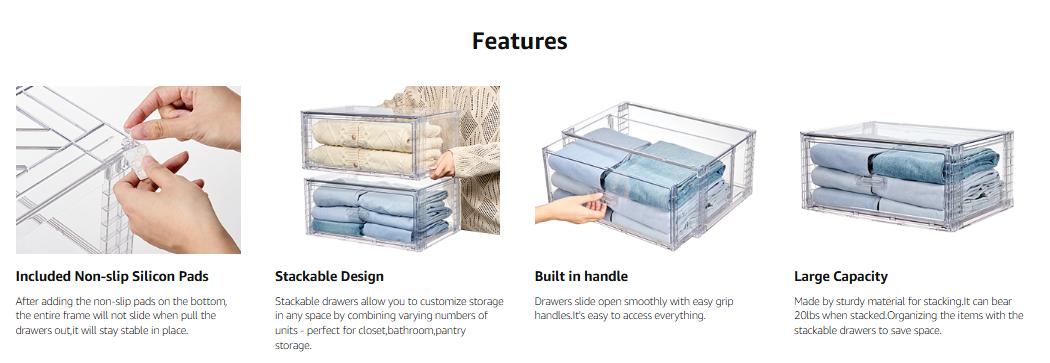 [Video Only] Vtopmart 2/5 Pack Large Clear Rectangle Stackable Drawers 18-23QT, Easily Assembled Plastic Organizer Storage, Dustproof Clothes Storage Organizer for Closet, Underbed Use,DormRoomHacks