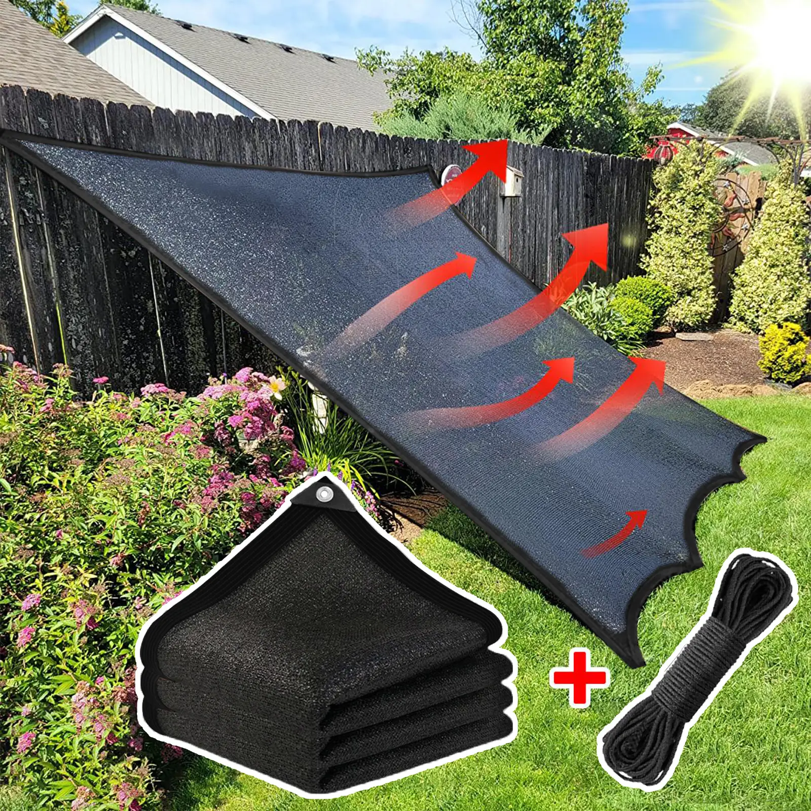 Summer Garden Mesh Shade, Shadecloth with Grommet & Rope, Waterproof Sun Shade Cloth for Patio, Dog House, Farm, Camping, Balcony, Garage, Pooland Out